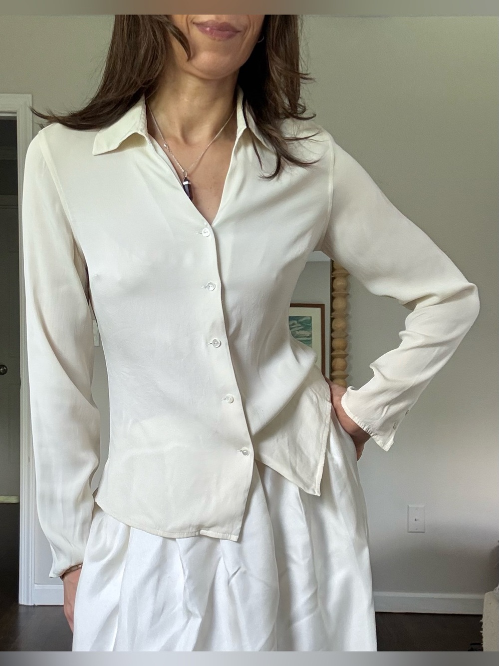 Kate Hill Cream Silk Button Down Blouse